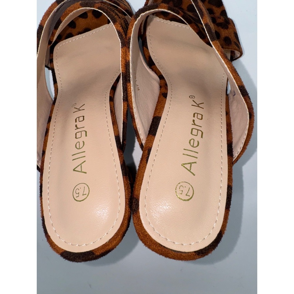 Allegra K Crisscross Strap Block 7.5 mule Heel Slide Sandal leopard Y2K Coquette - Picture 5 of 10